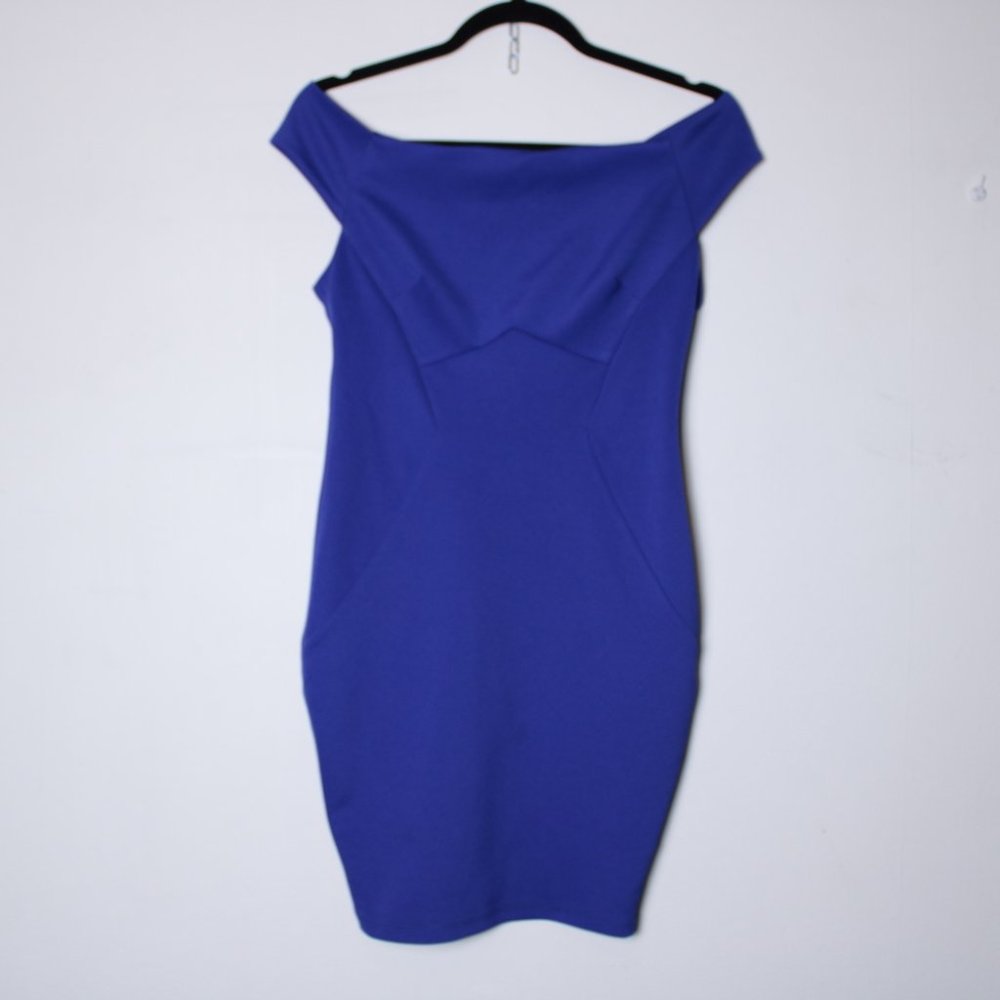 New Look Blue Off The Shoulder Bodycon Mini Dress UK10 Petite FLAWED